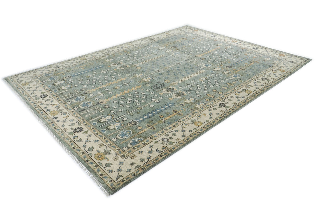 10x14 Slate, Beige, Brown Color Hand Knotted Oushak Wool Transitional Oriental Rug