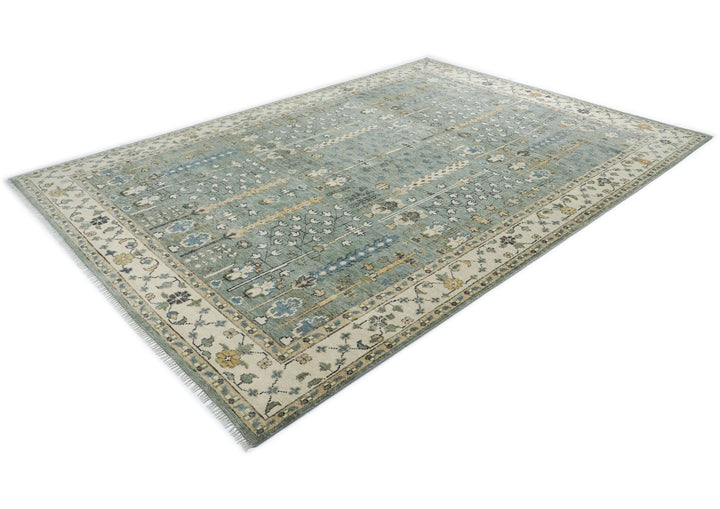 10x14 Slate, Beige, Brown Color Hand Knotted Oushak Wool Transitional Oriental Rug