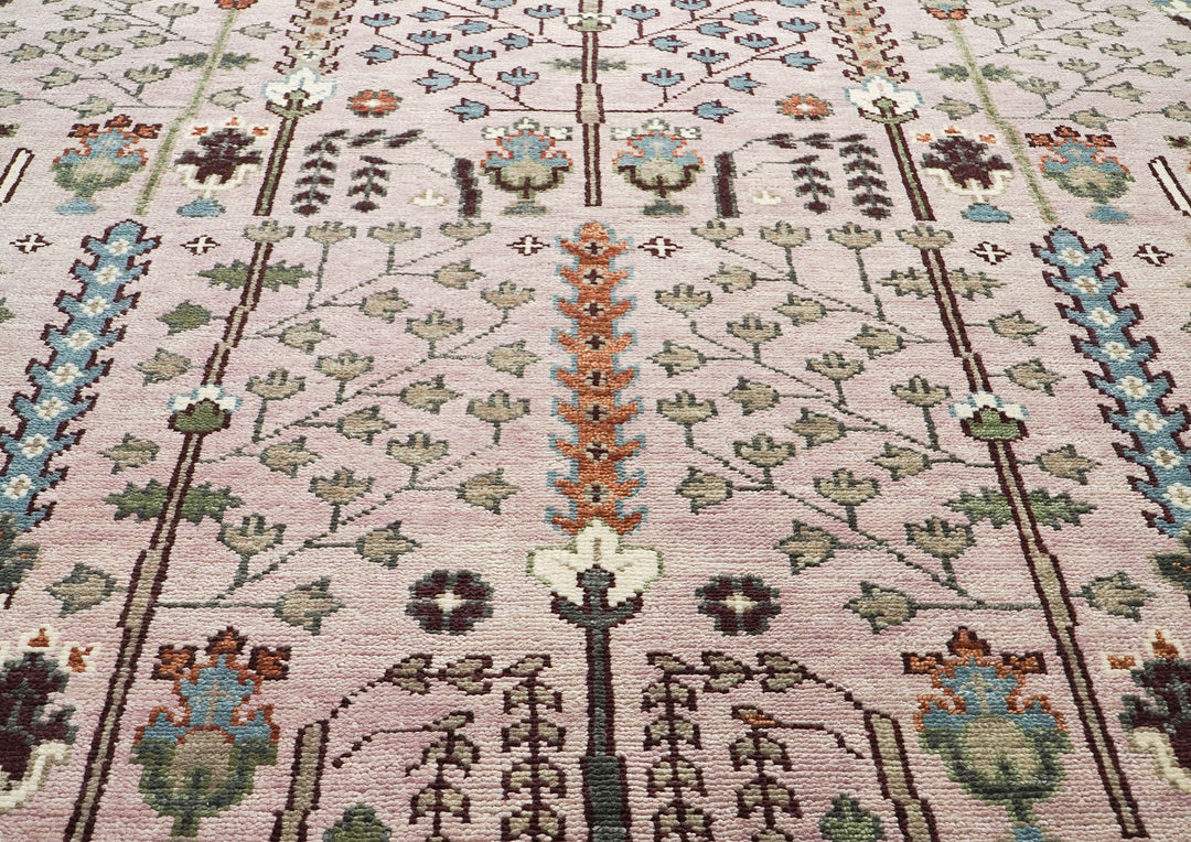 10x14 Rose, Moss, Blue Color Hand Knotted Oushak Wool Transitional Oriental Rug