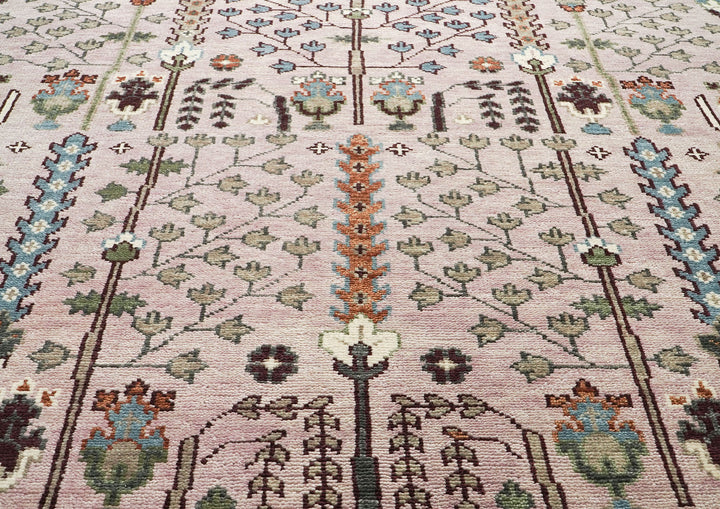 10x14 Rose, Moss, Blue Color Hand Knotted Oushak Wool Transitional Oriental Rug