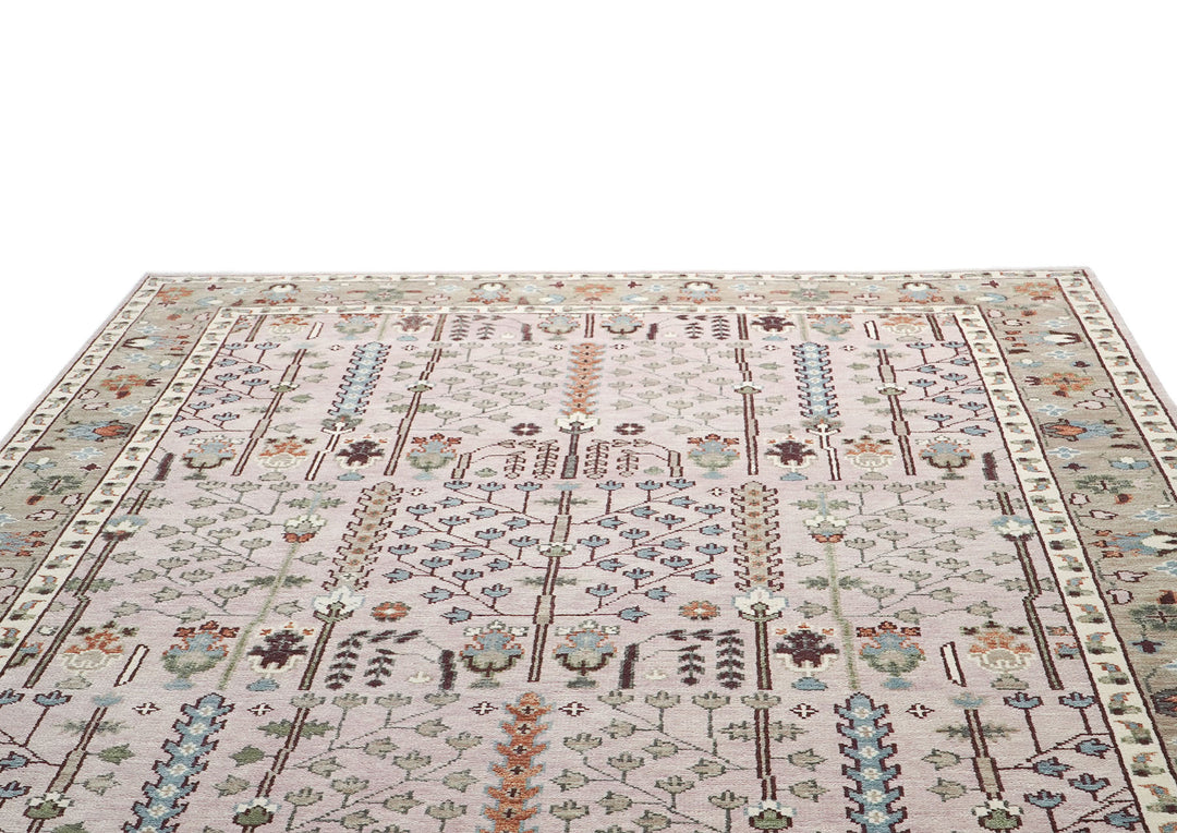 10x14 Rose, Moss, Blue Color Hand Knotted Oushak Wool Transitional Oriental Rug