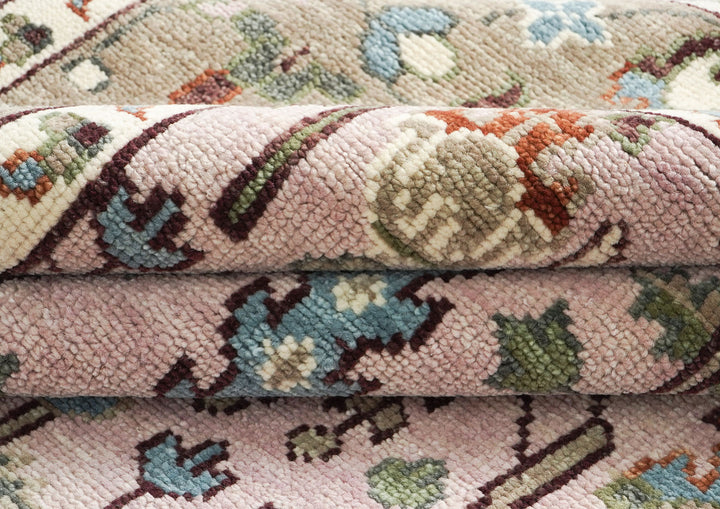 10x14 Rose, Moss, Blue Color Hand Knotted Oushak Wool Transitional Oriental Rug