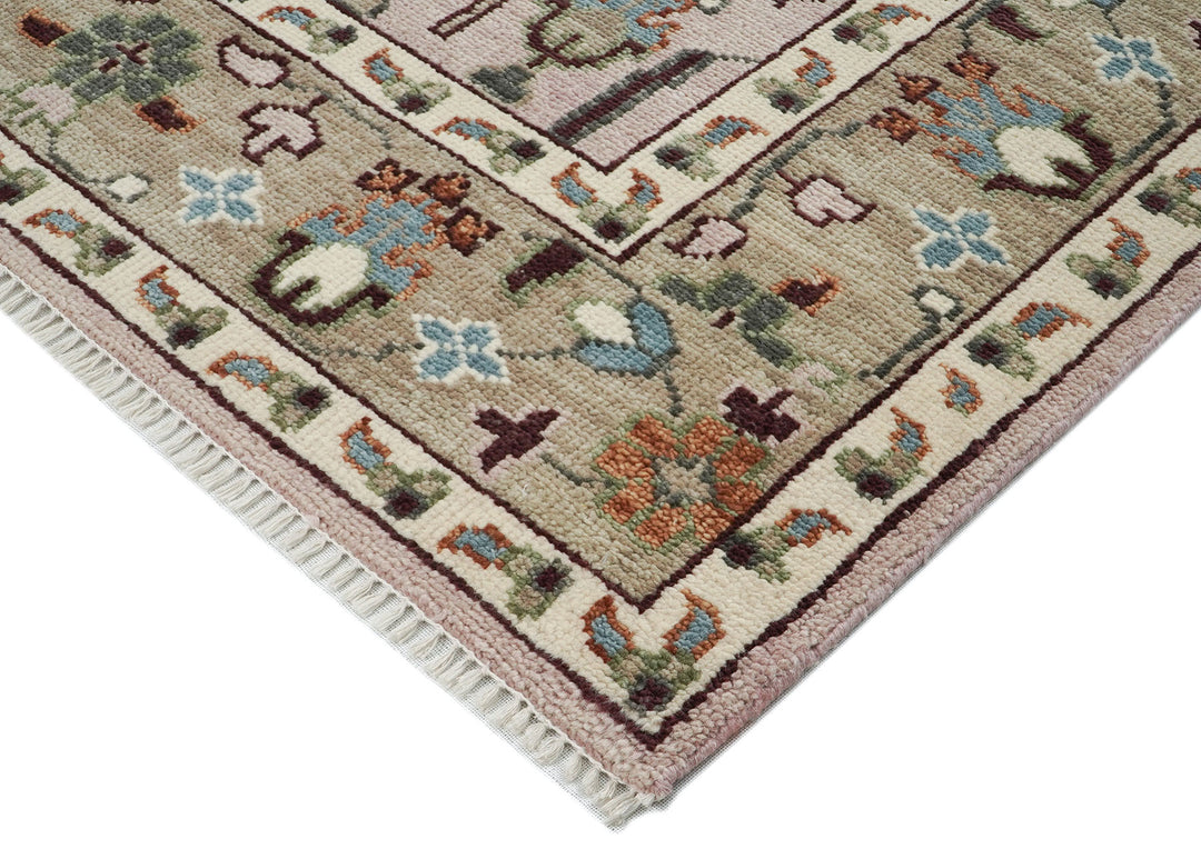 10x14 Rose, Moss, Blue Color Hand Knotted Oushak Wool Transitional Oriental Rug