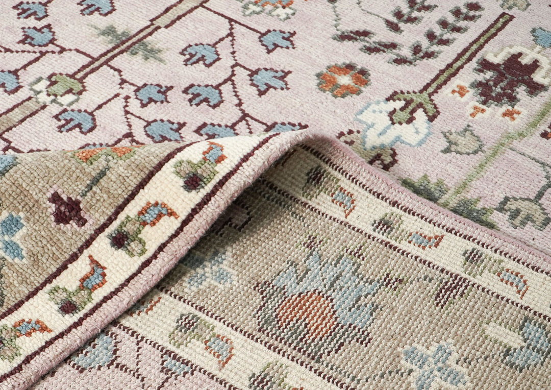 10x14 Rose, Moss, Blue Color Hand Knotted Oushak Wool Transitional Oriental Rug