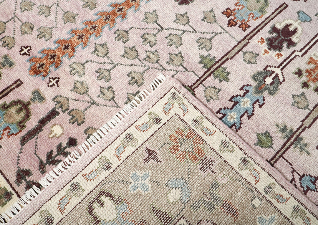 10x14 Rose, Moss, Blue Color Hand Knotted Oushak Wool Transitional Oriental Rug