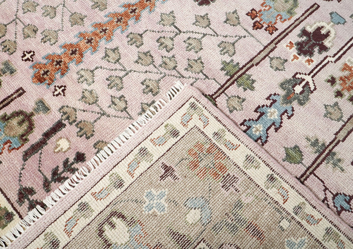 10x14 Rose, Moss, Blue Color Hand Knotted Oushak Wool Transitional Oriental Rug