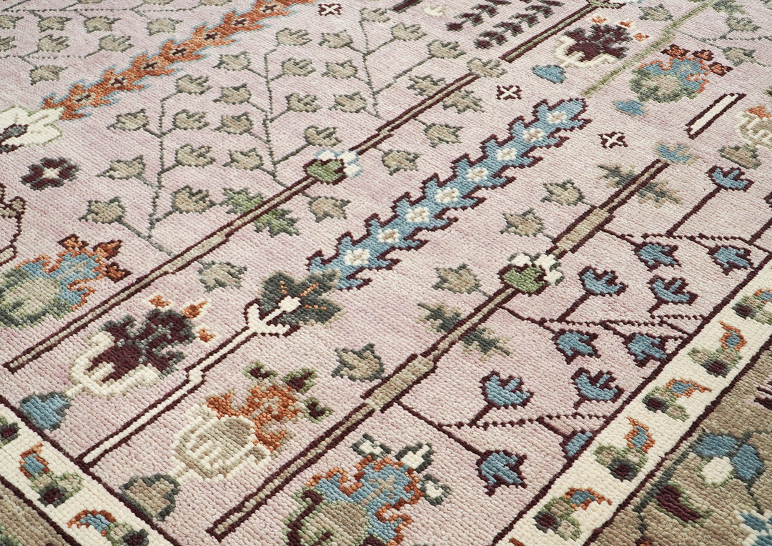 10x14 Rose, Moss, Blue Color Hand Knotted Oushak Wool Transitional Oriental Rug