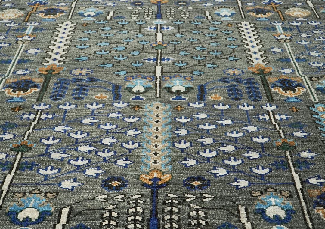 10x14 Gray, Ivory, Gold Color Hand Knotted Oushak Wool Transitional Oriental Rug