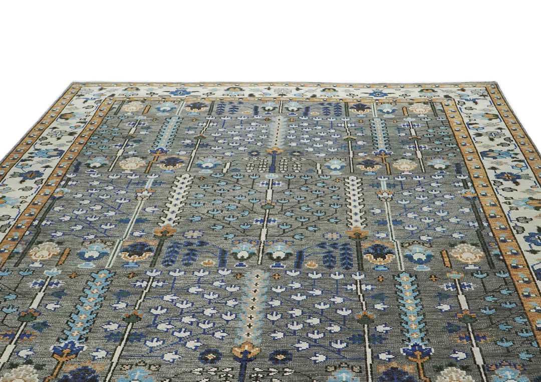 10x14 Gray, Ivory, Gold Color Hand Knotted Oushak Wool Transitional Oriental Rug