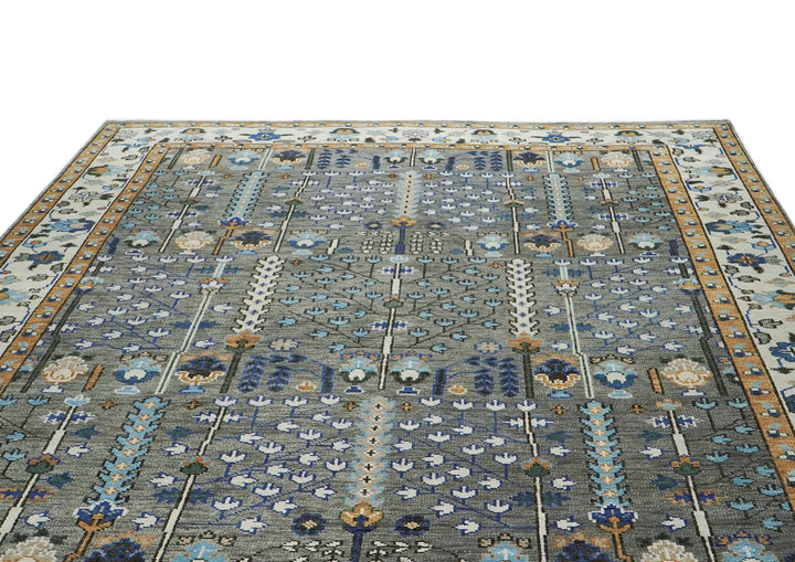 10x14 Gray, Ivory, Gold Color Hand Knotted Oushak Wool Transitional Oriental Rug