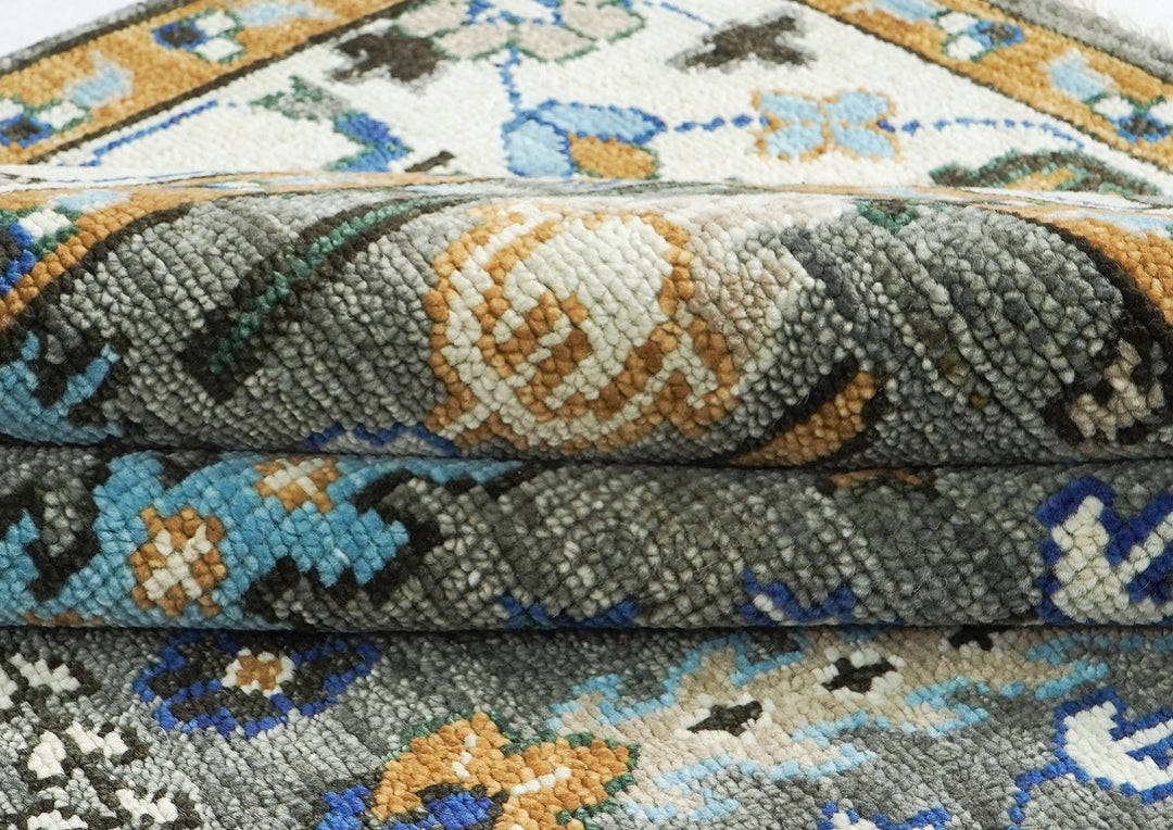 10x14 Gray, Ivory, Gold Color Hand Knotted Oushak Wool Transitional Oriental Rug