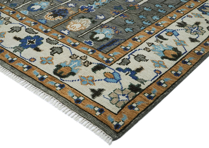 10x14 Gray, Ivory, Gold Color Hand Knotted Oushak Wool Transitional Oriental Rug