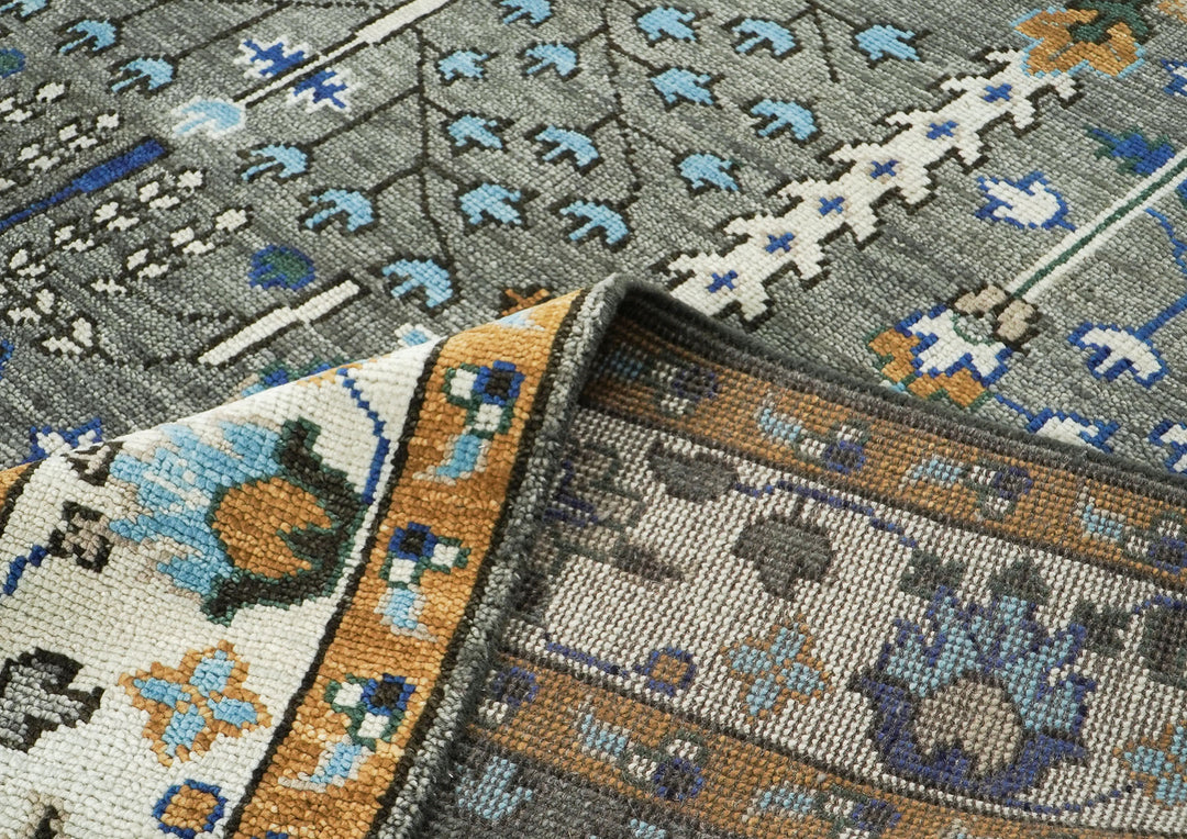 10x14 Gray, Ivory, Gold Color Hand Knotted Oushak Wool Transitional Oriental Rug