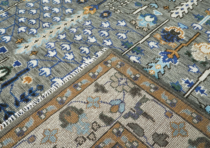 10x14 Gray, Ivory, Gold Color Hand Knotted Oushak Wool Transitional Oriental Rug