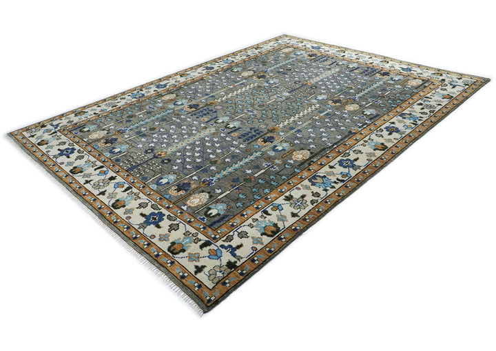 10x14 Gray, Ivory, Gold Color Hand Knotted Oushak Wool Transitional Oriental Rug