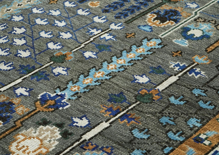 10x14 Gray, Ivory, Gold Color Hand Knotted Oushak Wool Transitional Oriental Rug