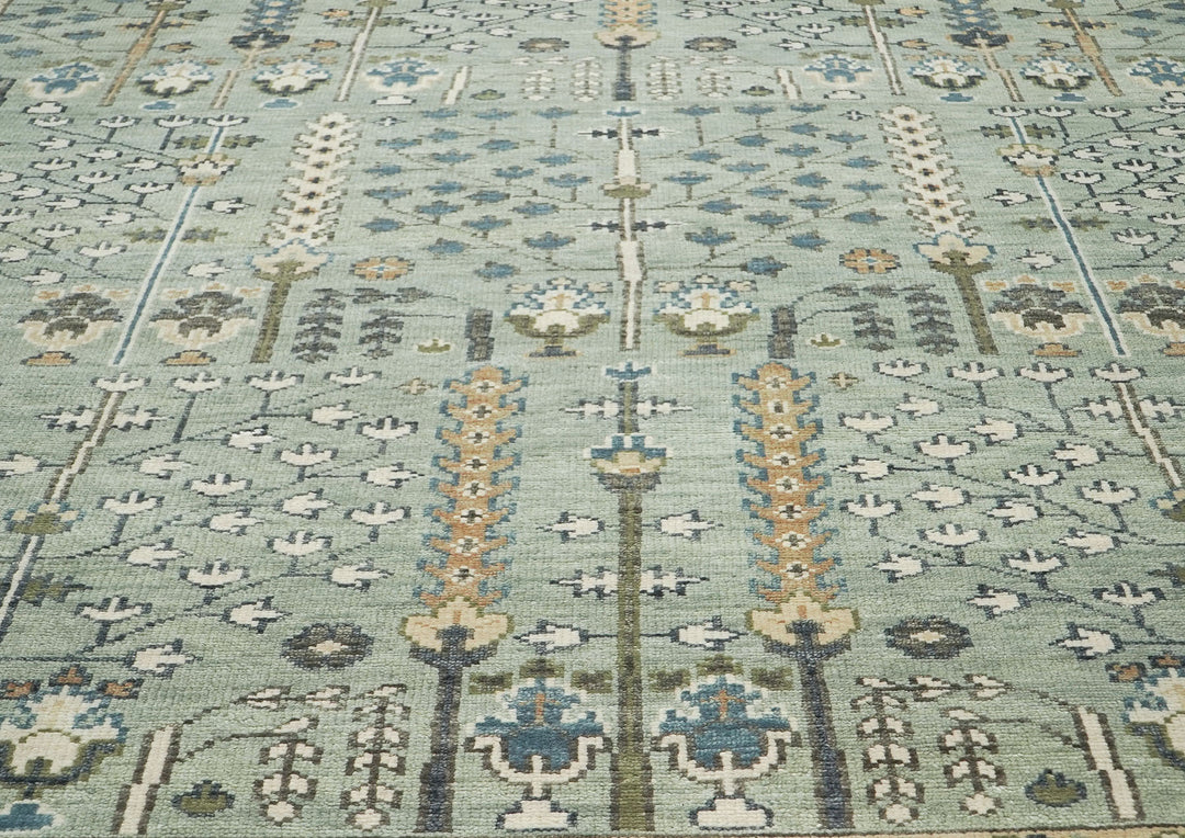 10x14 Celadon, Beige, Green Color Hand Knotted Oushak Wool Transitional Oriental Rug