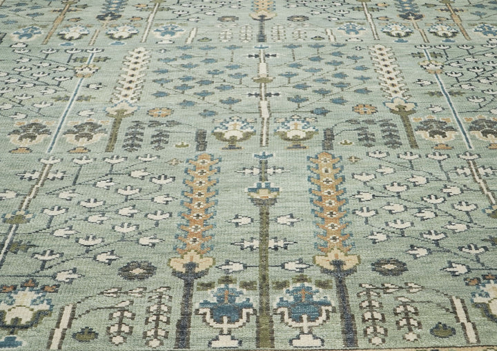 10x14 Celadon, Beige, Green Color Hand Knotted Oushak Wool Transitional Oriental Rug