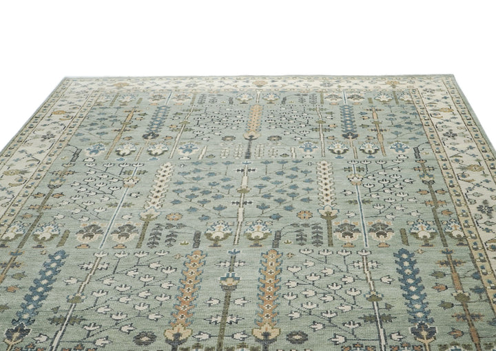 10x14 Celadon, Beige, Green Color Hand Knotted Oushak Wool Transitional Oriental Rug