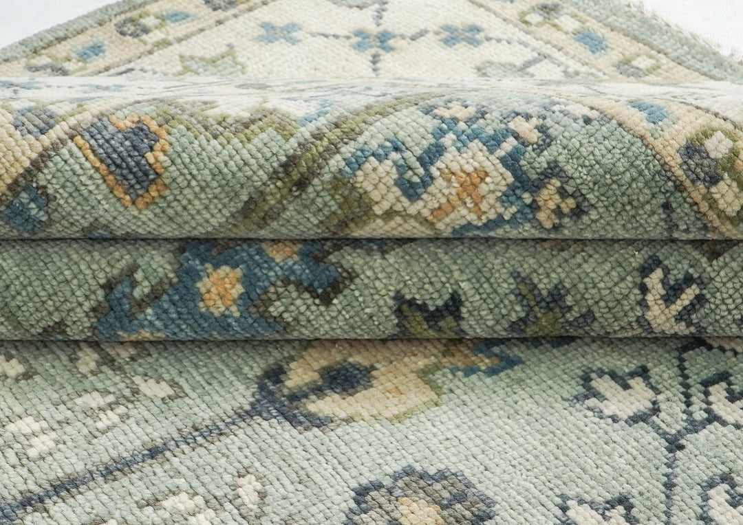 10x14 Celadon, Beige, Green Color Hand Knotted Oushak Wool Transitional Oriental Rug