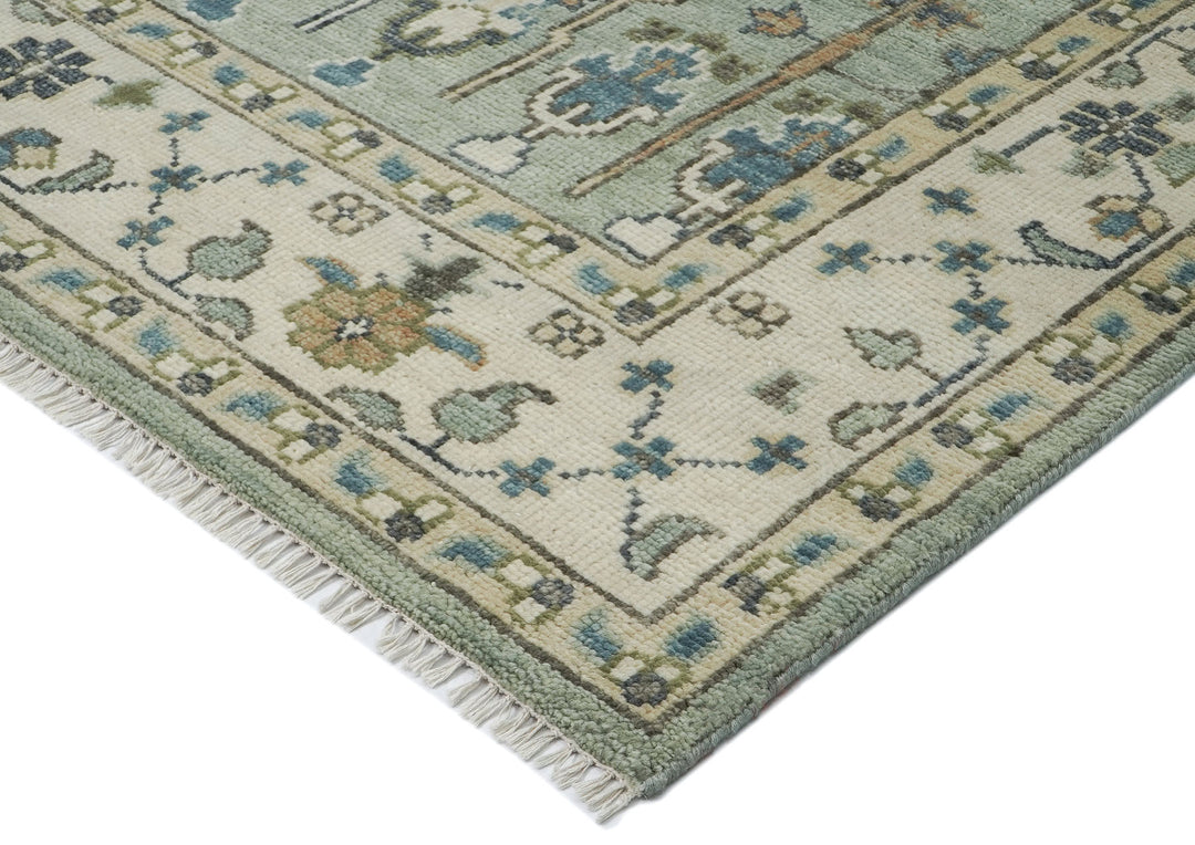 10x14 Celadon, Beige, Green Color Hand Knotted Oushak Wool Transitional Oriental Rug