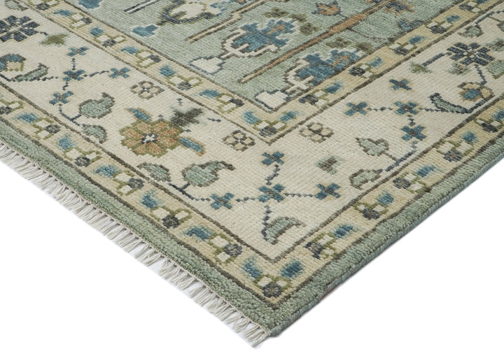 10x14 Celadon, Beige, Green Color Hand Knotted Oushak Wool Transitional Oriental Rug