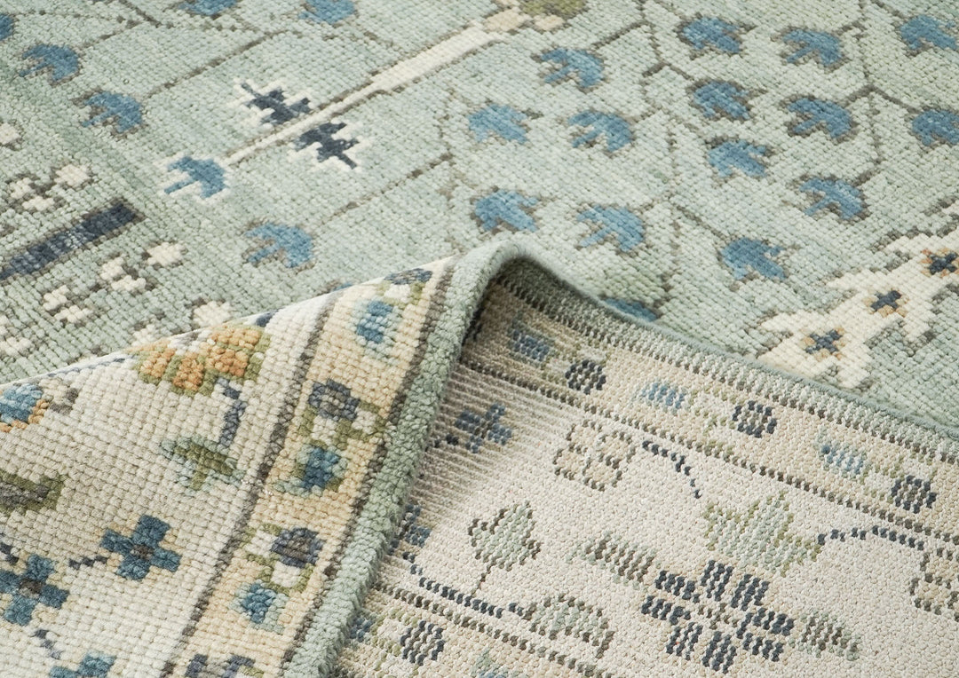 10x14 Celadon, Beige, Green Color Hand Knotted Oushak Wool Transitional Oriental Rug