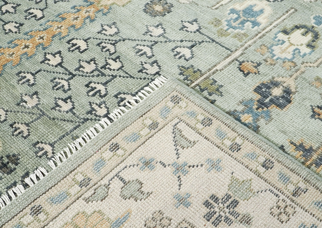 10x14 Celadon, Beige, Green Color Hand Knotted Oushak Wool Transitional Oriental Rug