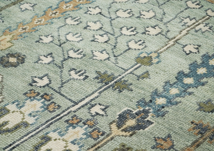 10x14 Celadon, Beige, Green Color Hand Knotted Oushak Wool Transitional Oriental Rug
