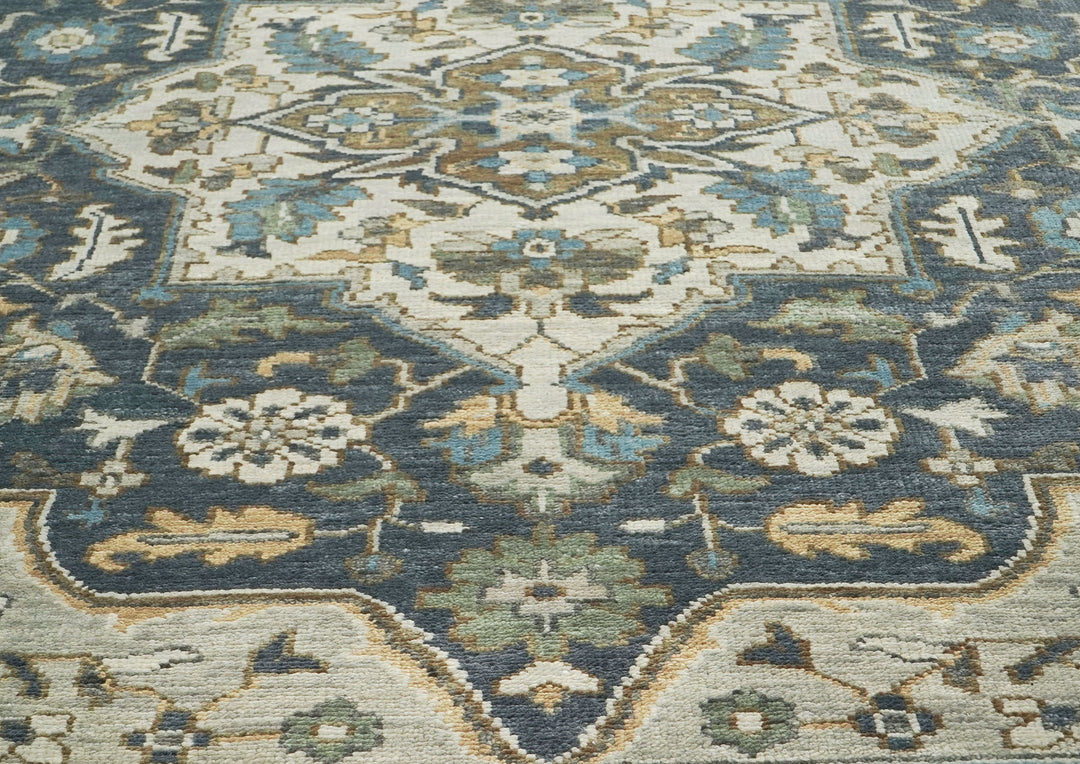 10x14 Slate, Blue, Beige Color Hand Knotted Oushak Wool  Oriental Rug