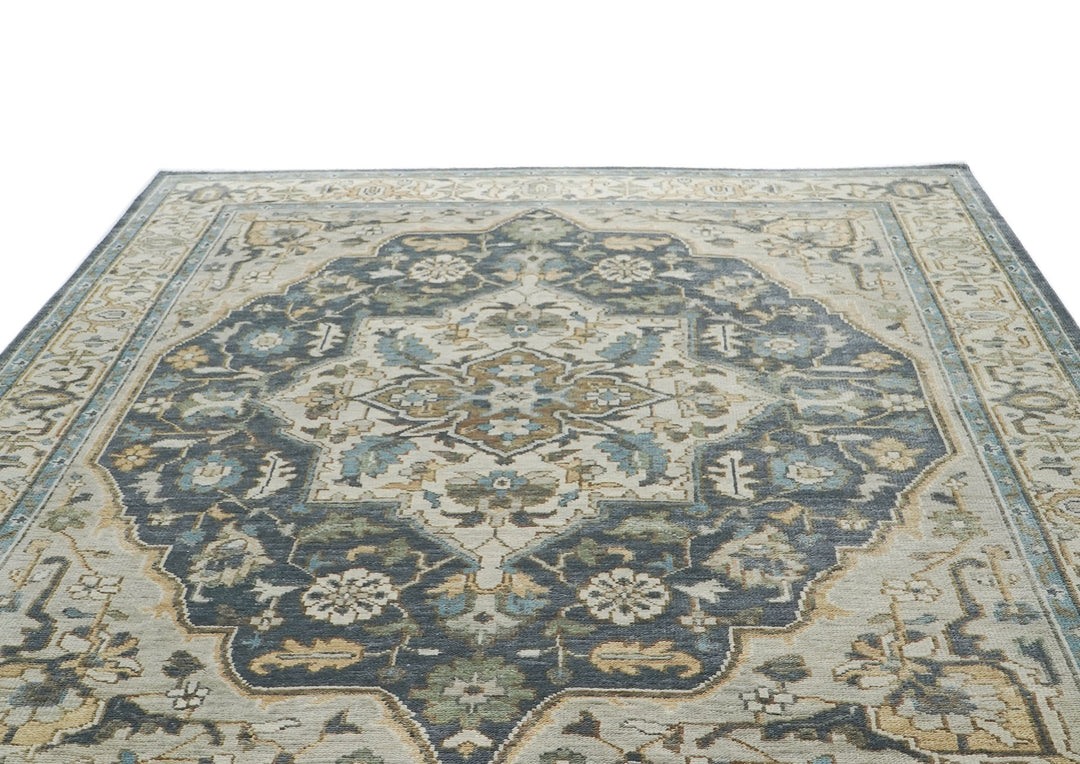 10x14 Slate, Blue, Beige Color Hand Knotted Oushak Wool  Oriental Rug