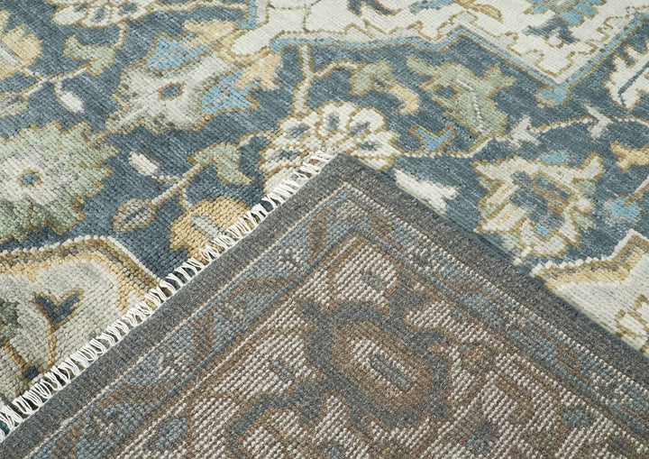 10x14 Slate, Blue, Beige Color Hand Knotted Oushak Wool  Oriental Rug