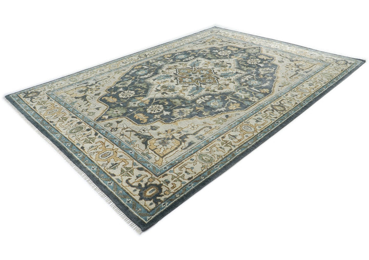 10x14 Slate, Blue, Beige Color Hand Knotted Oushak Wool  Oriental Rug