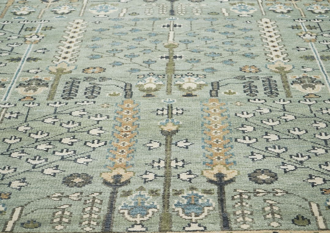 10x14 Celadon, Beige, Green Color Hand Knotted Oushak Wool Transitional Oriental Rug