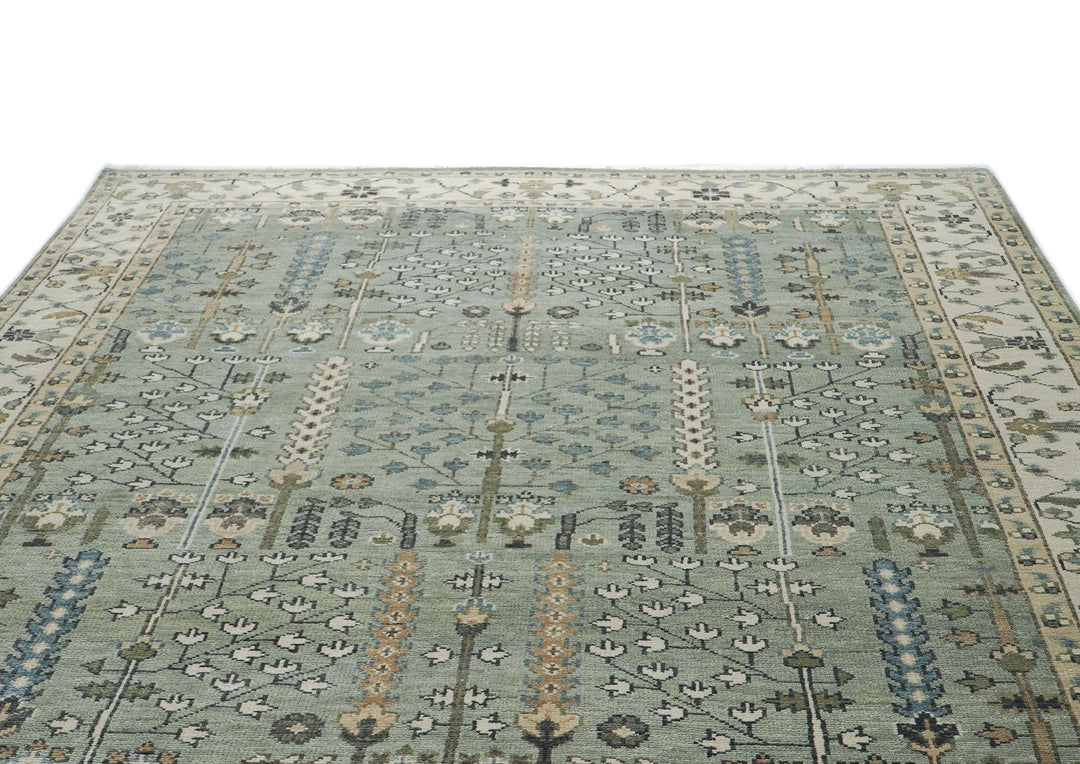 10x14 Celadon, Beige, Green Color Hand Knotted Oushak Wool Transitional Oriental Rug