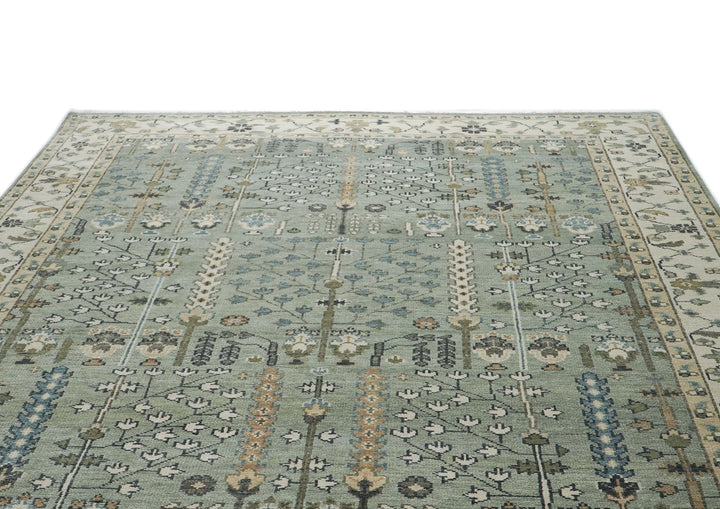 10x14 Celadon, Beige, Green Color Hand Knotted Oushak Wool Transitional Oriental Rug