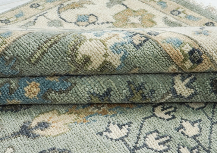 10x14 Celadon, Beige, Green Color Hand Knotted Oushak Wool Transitional Oriental Rug