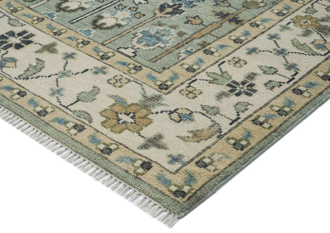 10x14 Celadon, Beige, Green Color Hand Knotted Oushak Wool Transitional Oriental Rug