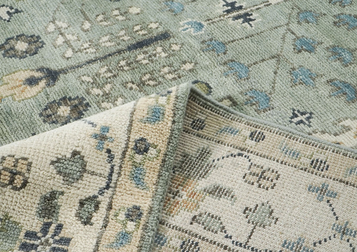 10x14 Celadon, Beige, Green Color Hand Knotted Oushak Wool Transitional Oriental Rug