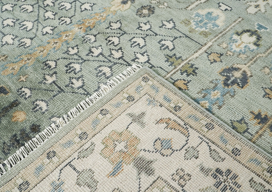 10x14 Celadon, Beige, Green Color Hand Knotted Oushak Wool Transitional Oriental Rug