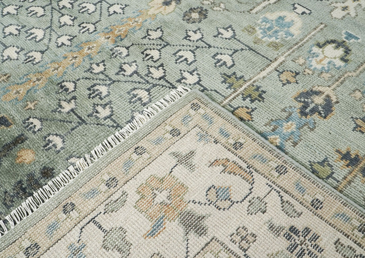 10x14 Celadon, Beige, Green Color Hand Knotted Oushak Wool Transitional Oriental Rug