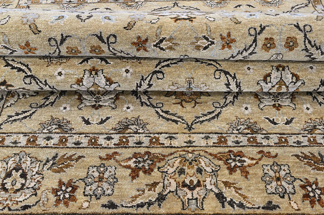 6x9 Pistachio, Brown, Black Color Hand Knotted Oushak Wool Traditional Oriental Rug