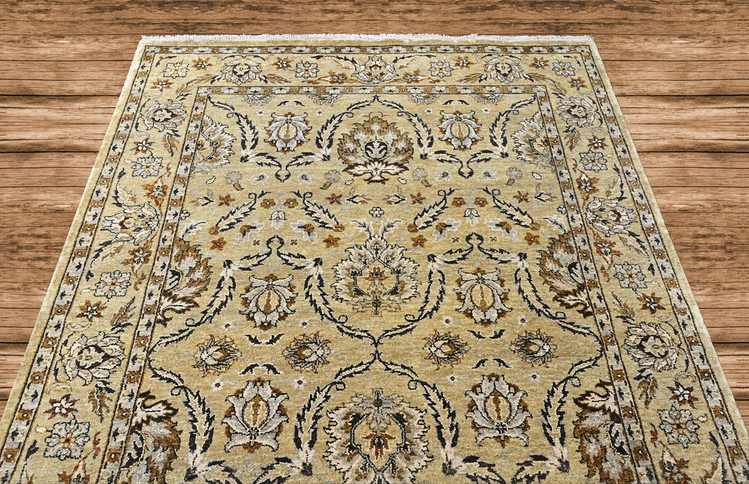 6x9 Pistachio, Brown, Black Color Hand Knotted Oushak Wool Traditional Oriental Rug