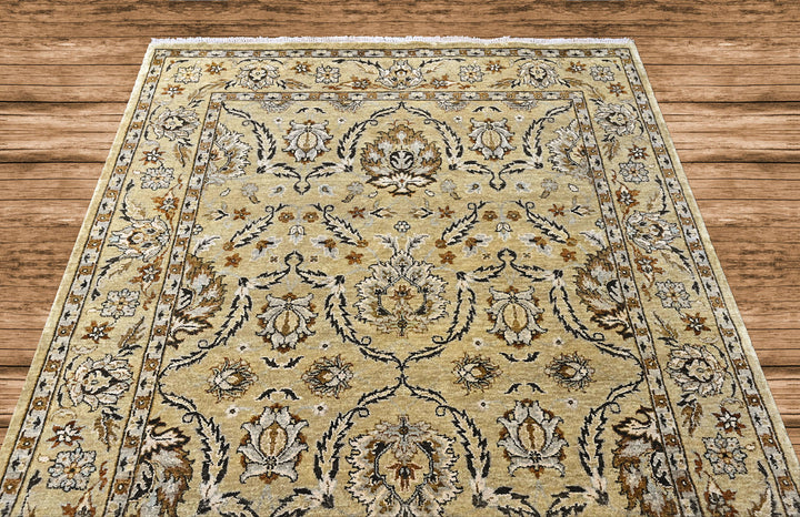 6x9 Pistachio, Brown, Black Color Hand Knotted Oushak Wool Traditional Oriental Rug