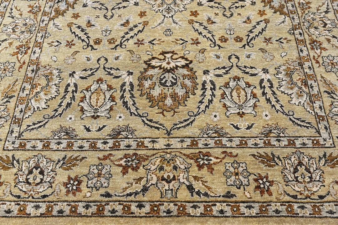 6x9 Pistachio, Brown, Black Color Hand Knotted Oushak Wool Traditional Oriental Rug