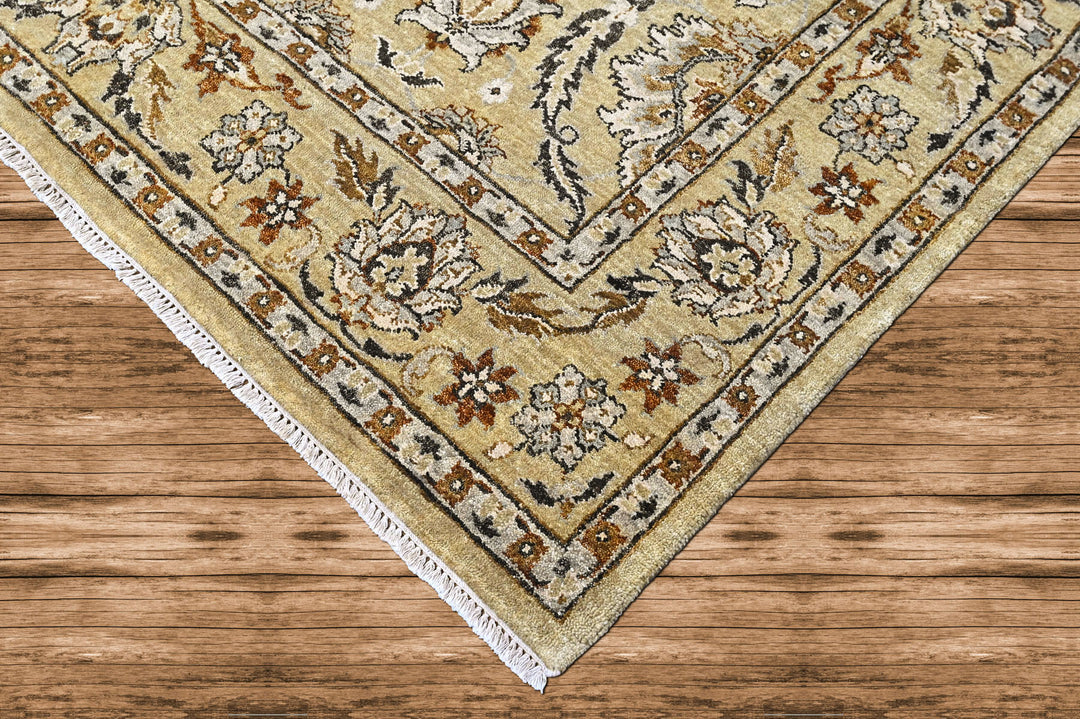 6x9 Pistachio, Brown, Black Color Hand Knotted Oushak Wool Traditional Oriental Rug