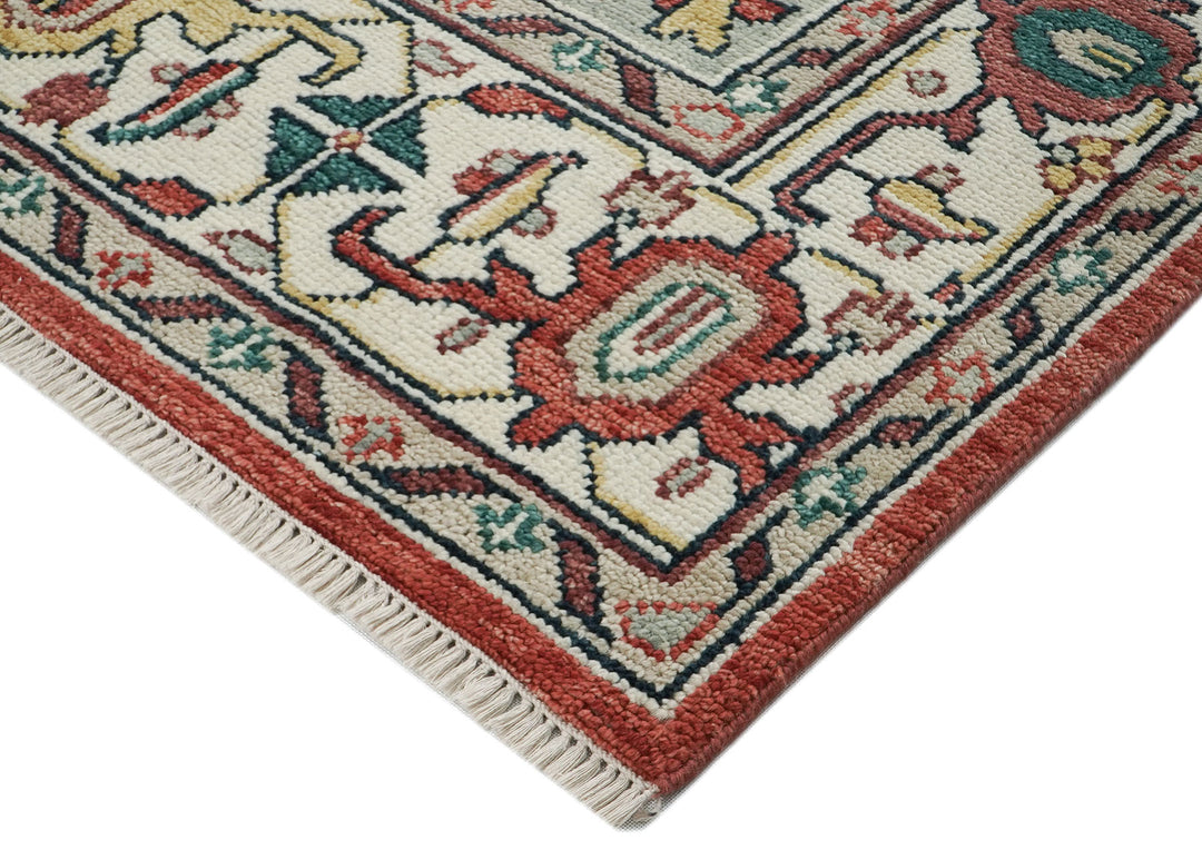 10x14 Rust, Mint, Ivory Color Hand Knotted Oushak Wool  Oriental Rug