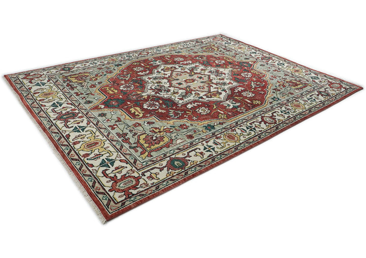 10x14 Rust, Mint, Ivory Color Hand Knotted Oushak Wool  Oriental Rug