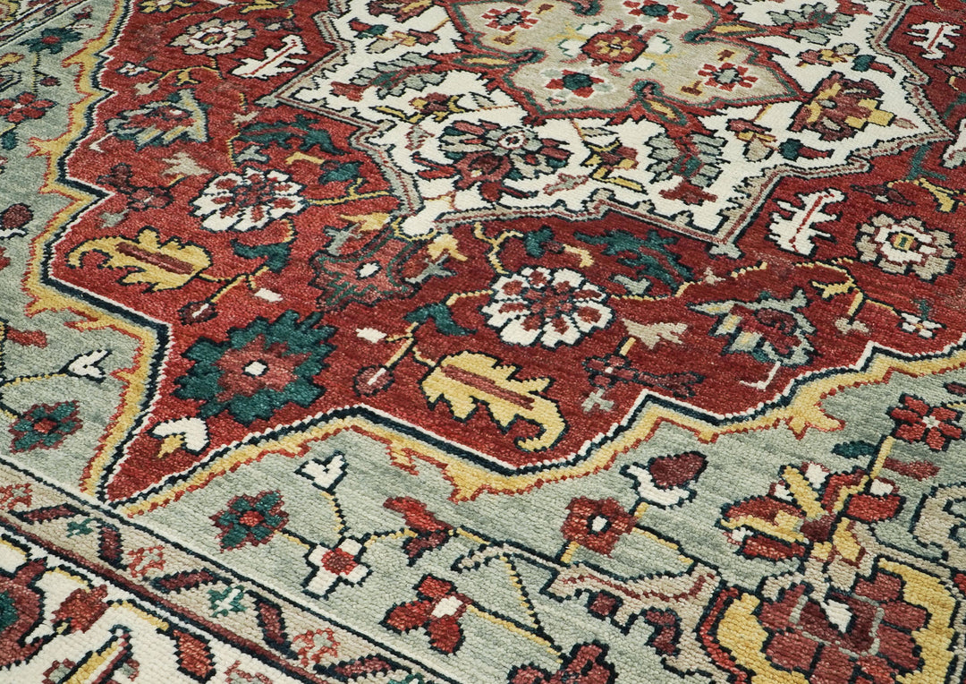 10x14 Rust, Mint, Ivory Color Hand Knotted Oushak Wool  Oriental Rug