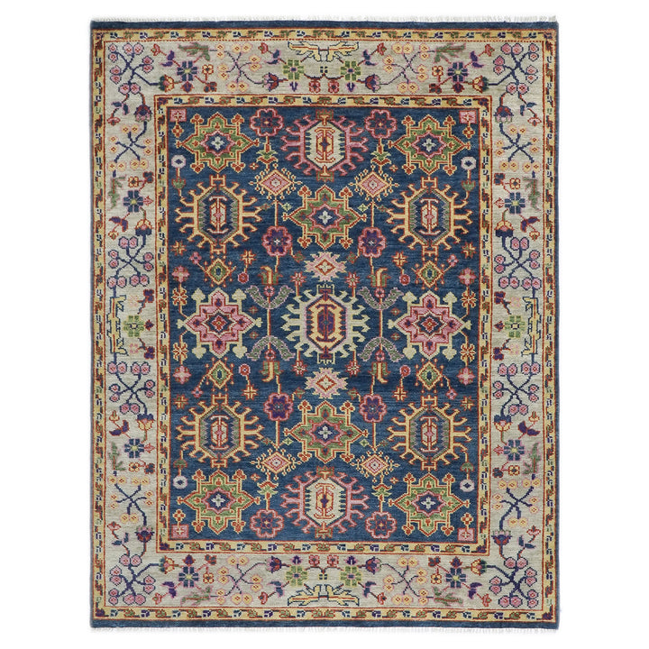 8x10 Navy, Gray, Biege Color Hand Knotted Oushak Wool Arts & Crafts Oriental Rug